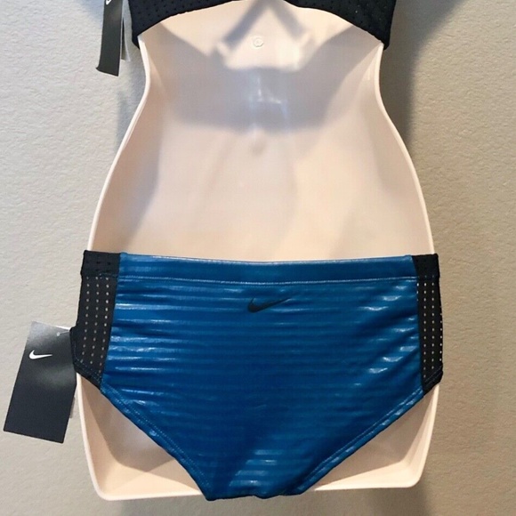 Nike 6:1 Shine Striped Midkini Top & Hipster Bottoms Green Abyss Size XS - Picture 11 of 11